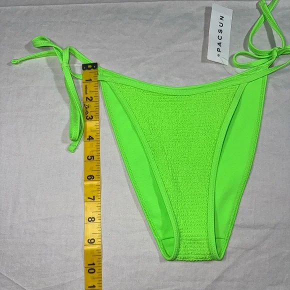NWT LA Hearts PacSun Neon Green Ribbed Side Tie Bikini Bottom XS - Picture 5 of 6